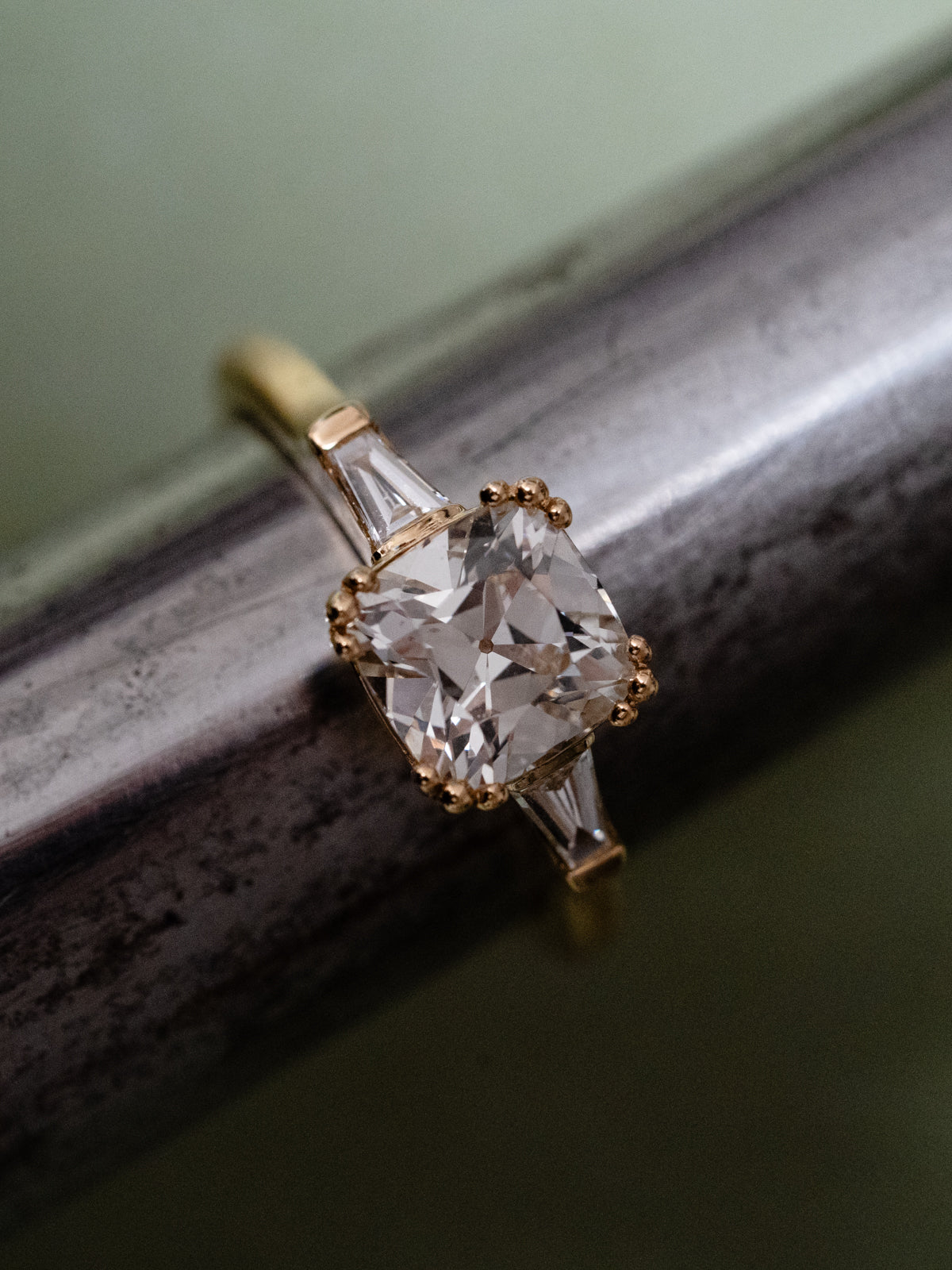 Old Mine Cut Diamond with Tapered Baguettes
