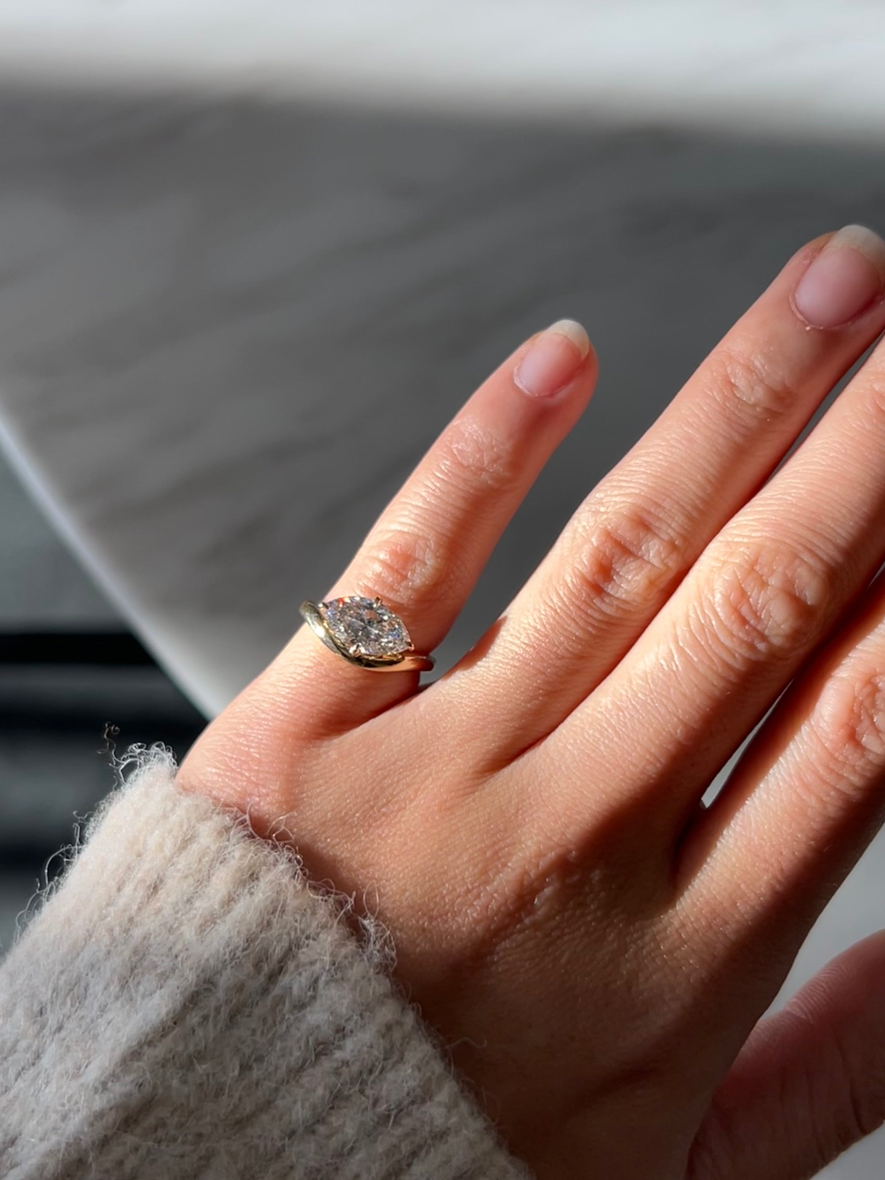 East-West Set Marquise Pinky Ring