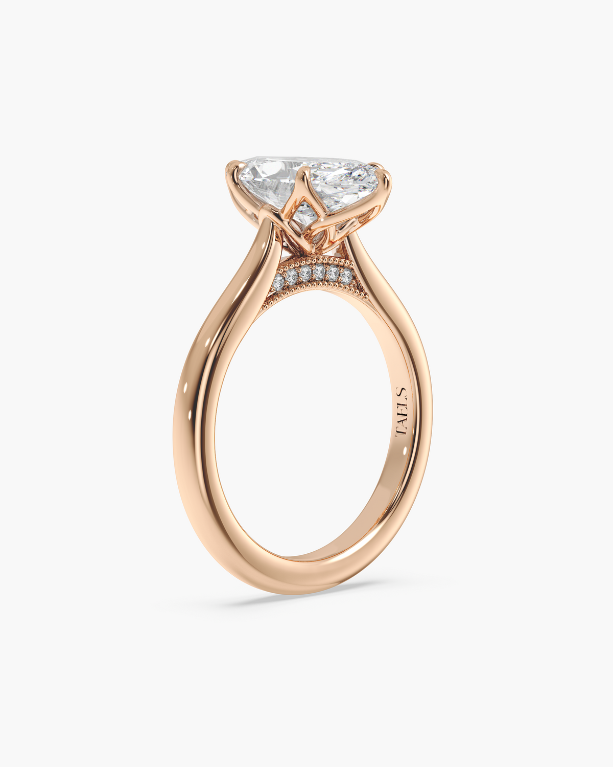 Lian Overlapping Floral marquise solitaire engagement ring in 18k rose gold, front angle