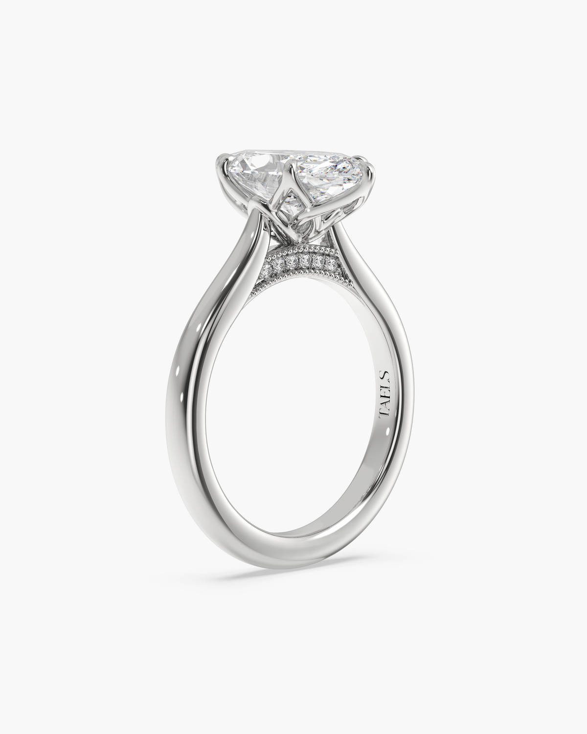 Lian Overlapping Floral marquise solitaire engagement ring in 18k white gold, front angle