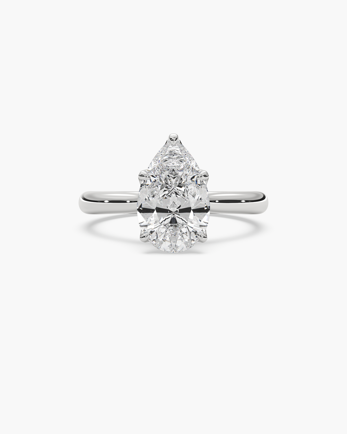 Lian Overlapping Floral pear solitaire engagement ring in 18k white gold, top view