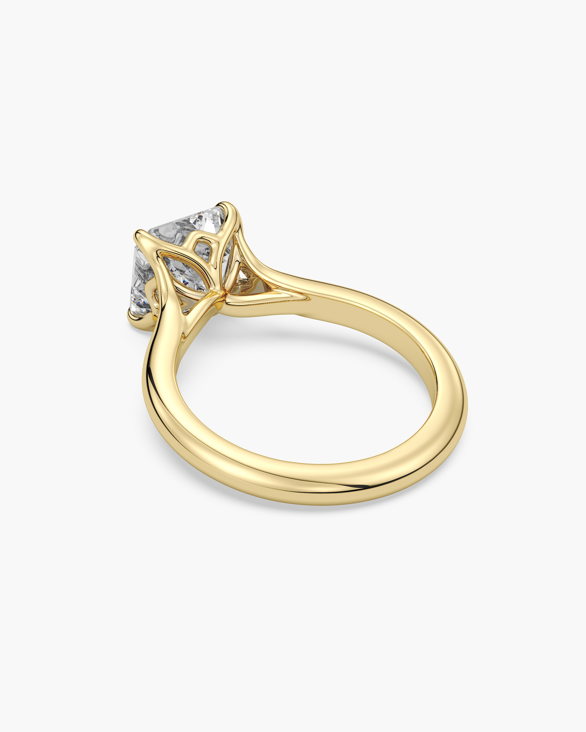 Mei Trellis asscher solitaire engagement ring in 18k yellow gold, back angle