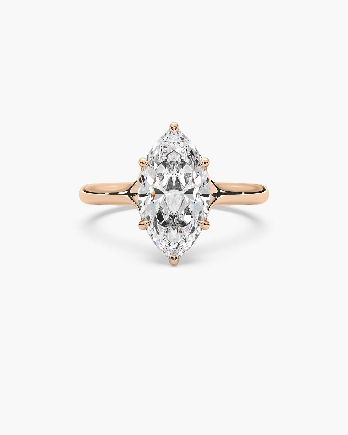 Mei Trellis marquise solitaire engagement ring in 18k rose gold, top view