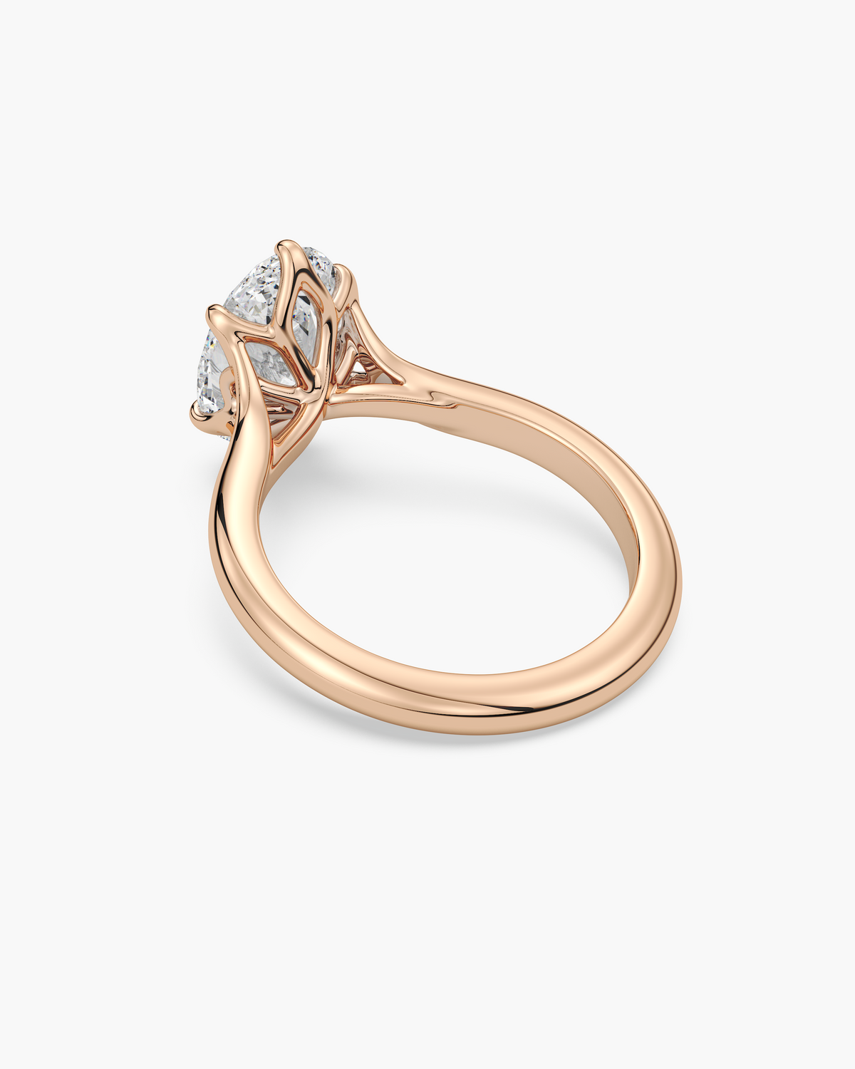 Mei Trellis oval solitaire engagement ring in 18k rose gold, back angle