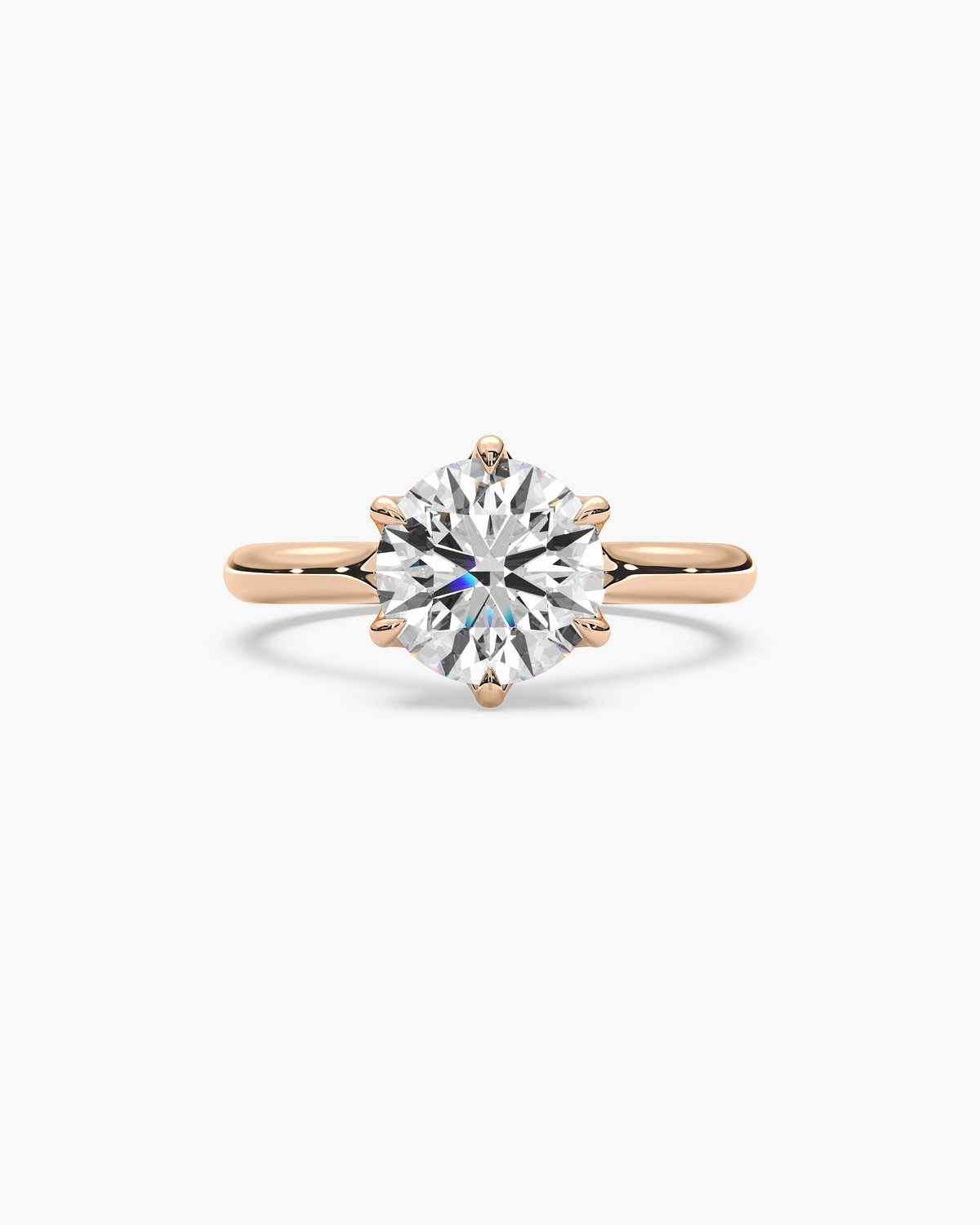 Mei Trellis round solitaire engagement ring in 18k rose gold, top view