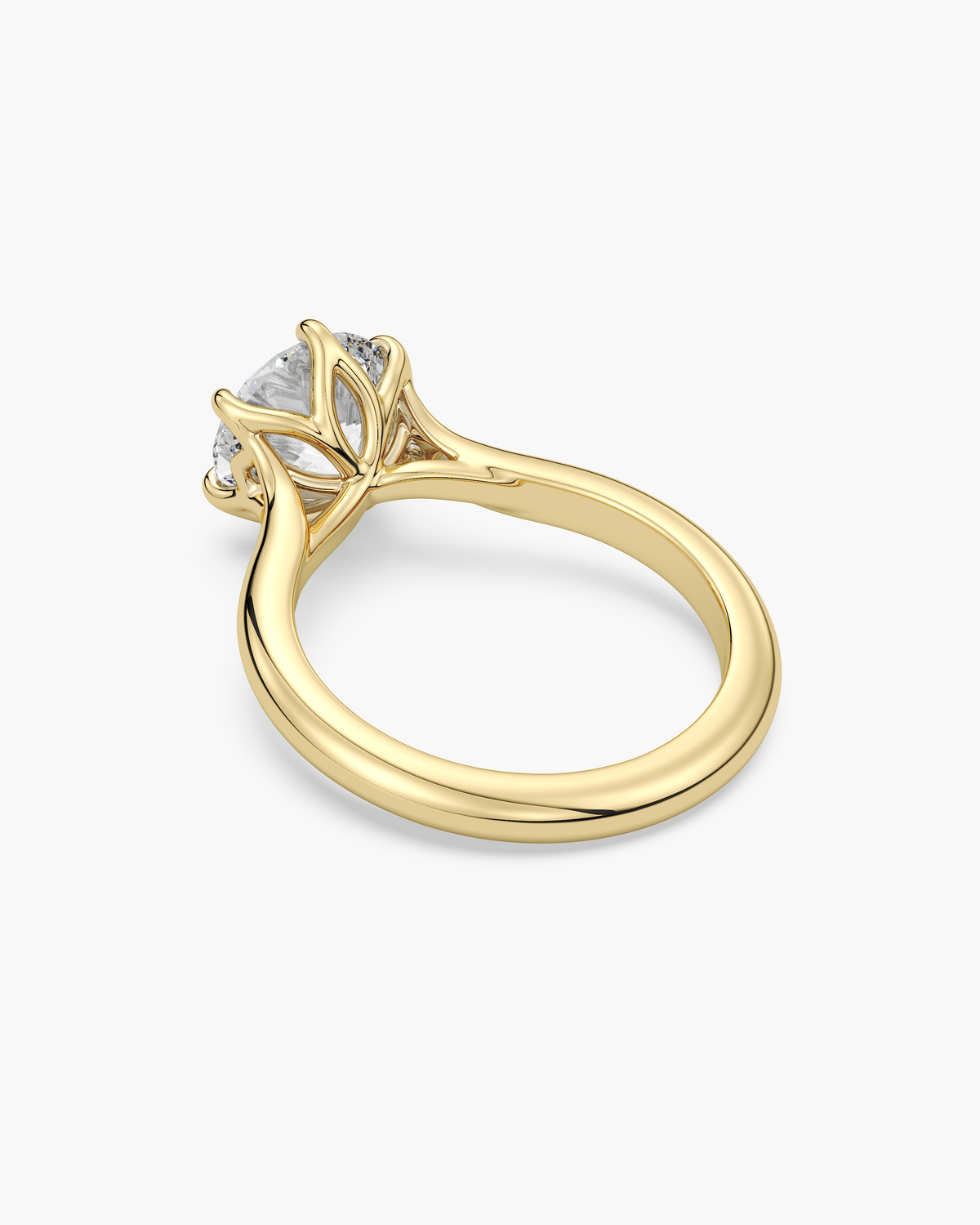 Mei Trellis round solitaire engagement ring in 18k yellow gold, back angle