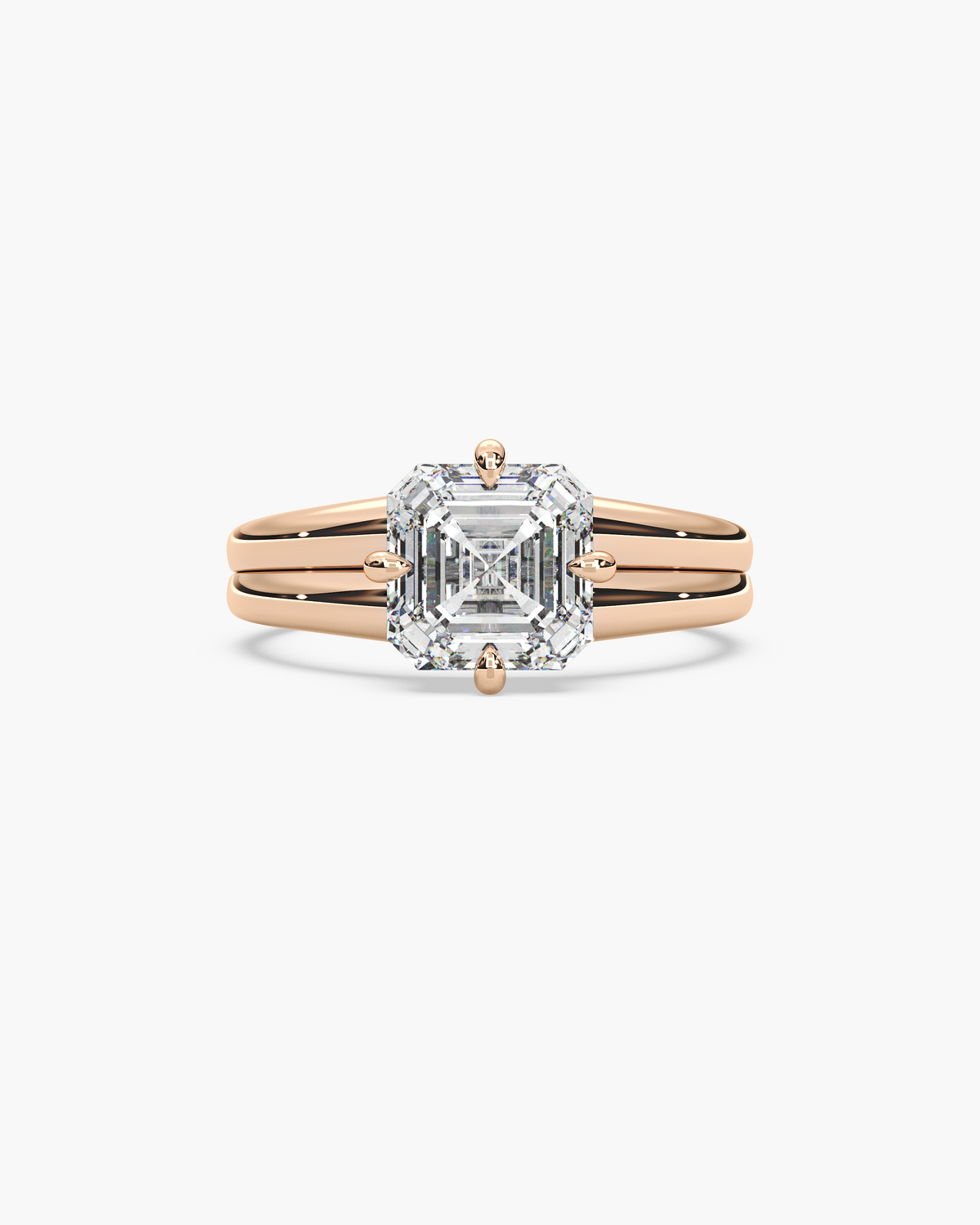 Sen Ribbed asscher solitaire engagement ring in 18k rose gold, top view