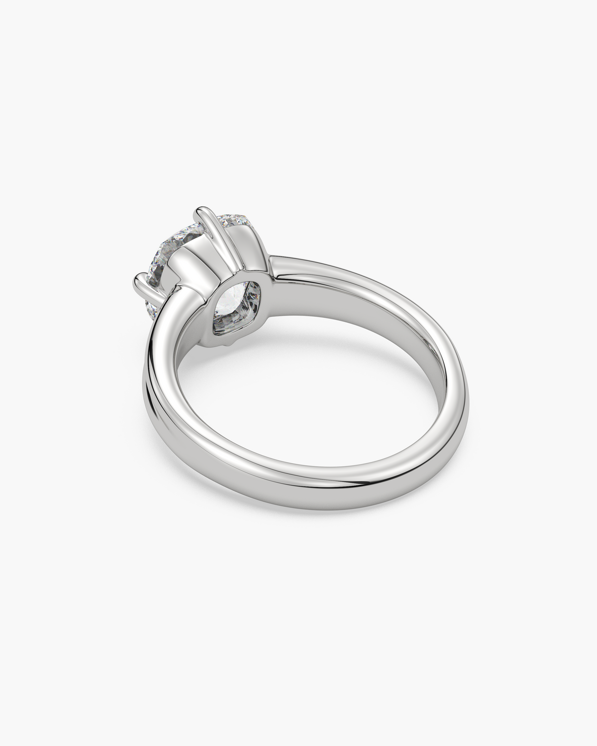 Sen Ribbed old mine cushion solitaire engagement ring in 18k white gold, back angle