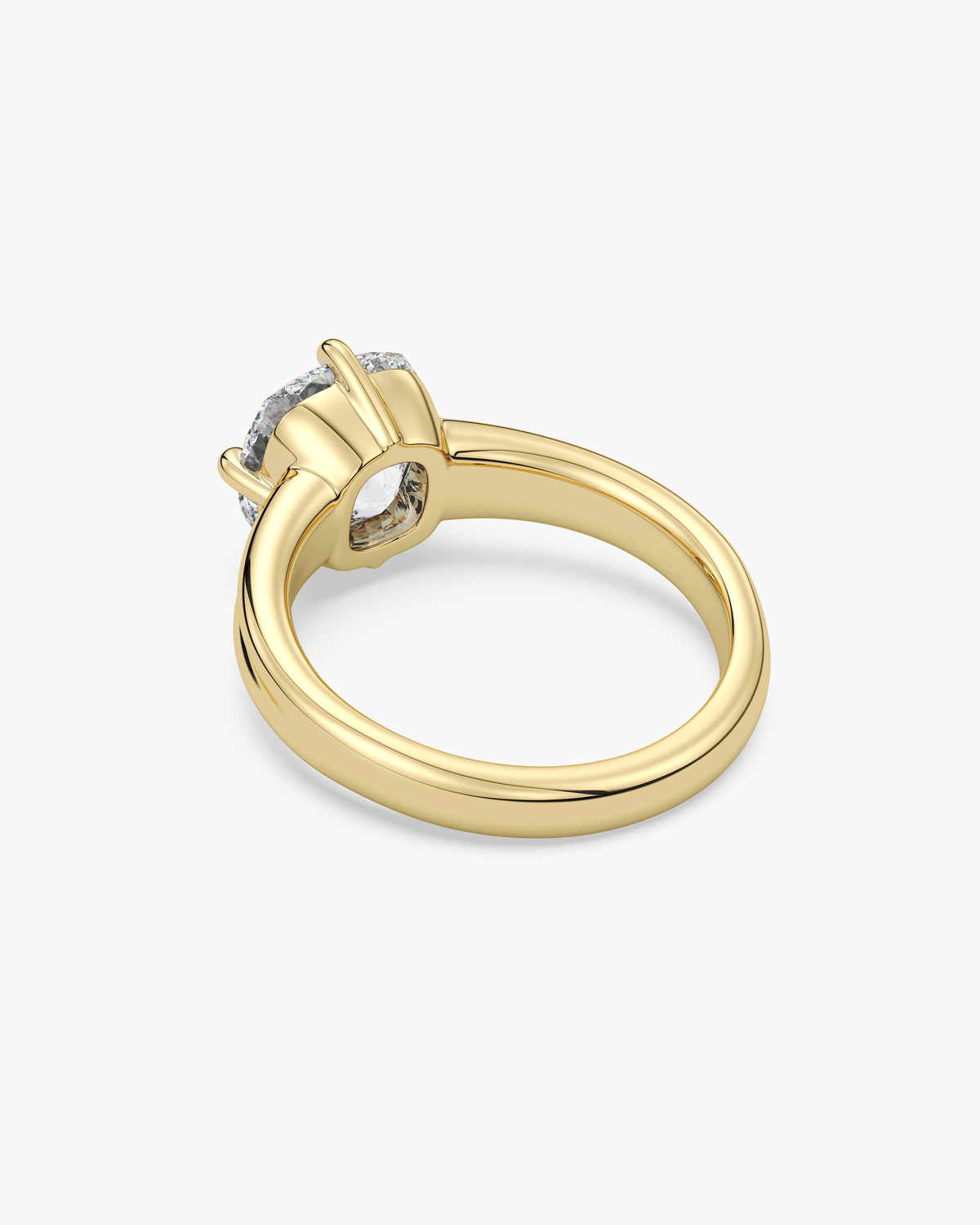 Sen Ribbed old mine cushion solitaire engagement ring in 18k yellow gold, back angle