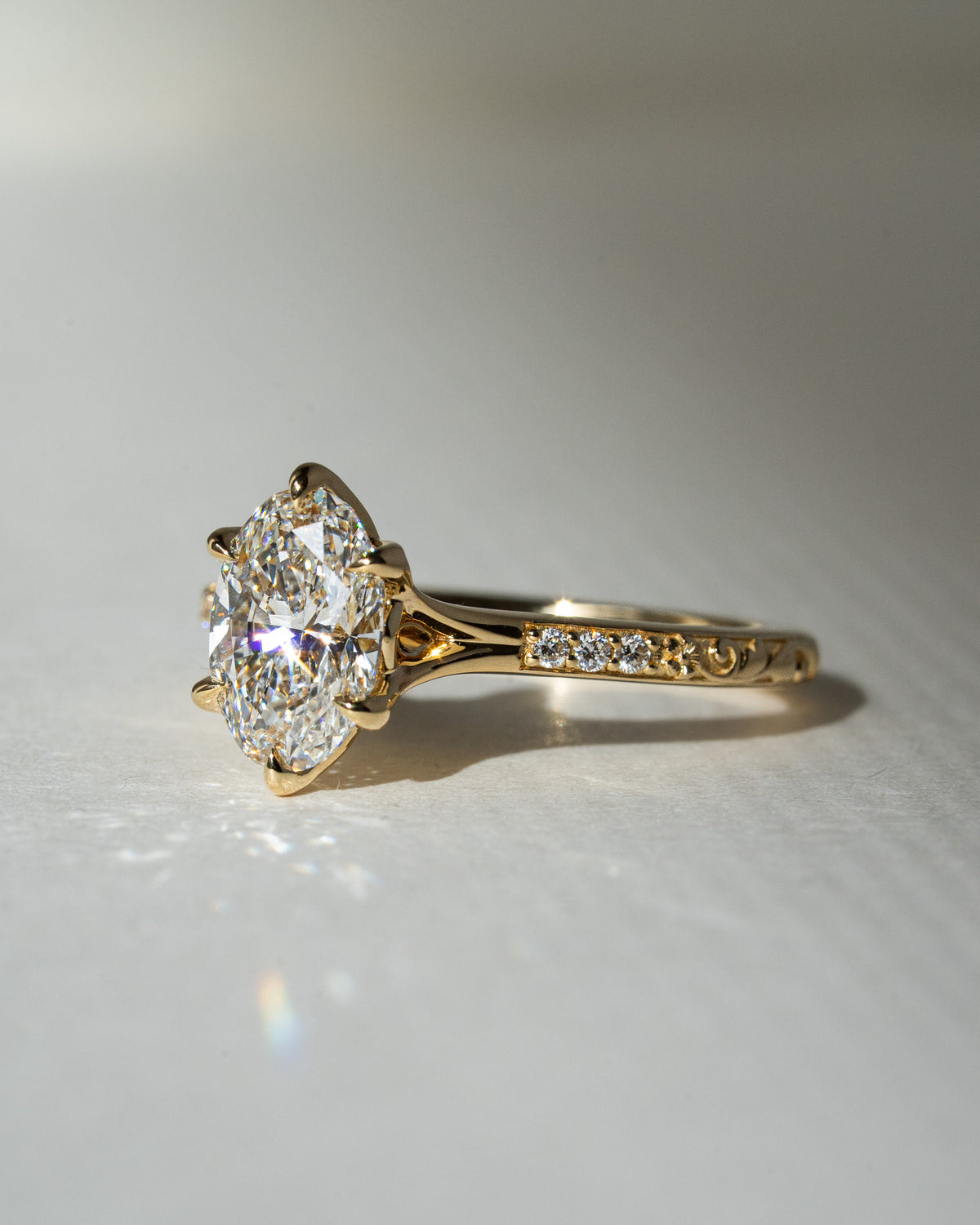 Oval diamond with vintage accent band