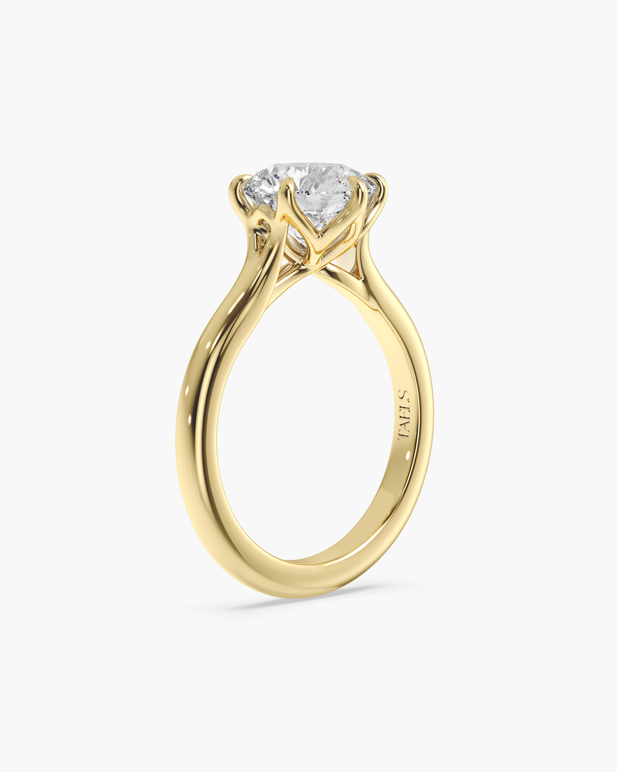 Mei Trellis round solitaire engagement ring in 18k yellow gold, front angle